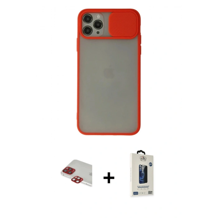 MARSİLYAN™- iPhone 11 Pro Max Kılıf Vadi Çizgi - Siyah Bilvis Hayalet Cam Ekran Koruyucu + Pers Alüminyum Kamera Lens - KI
