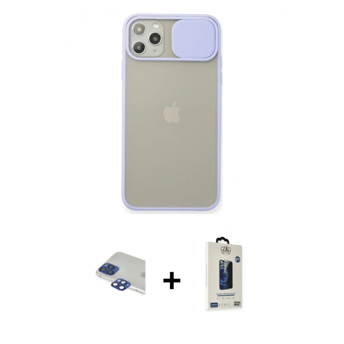 MARSİLYAN™- iPhone 11 Pro Max Kılıf Vadi Çizgi - Siyah Bilvis Hayalet Cam Ekran Koruyucu + Pers Alüminyum Kamera Lens - LT