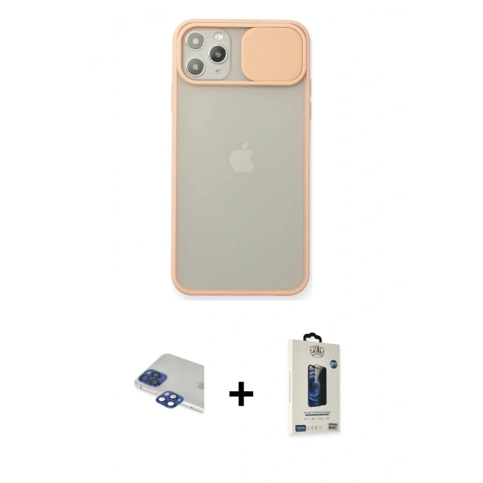 MARSİLYAN™- iPhone 11 Pro Max Kılıf Vadi Çizgi - Siyah Bilvis Hayalet Cam Ekran Koruyucu + Pers Alüminyum Kamera Lens - LT