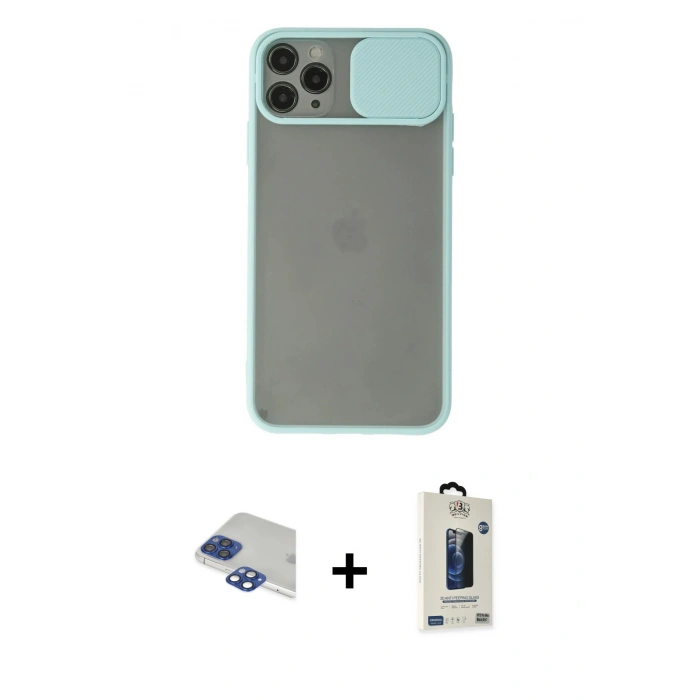 MARSİLYAN™- iPhone 11 Pro Max Kılıf Vadi Çizgi - Siyah Bilvis Hayalet Cam Ekran Koruyucu + Pers Alüminyum Kamera Lens - LT