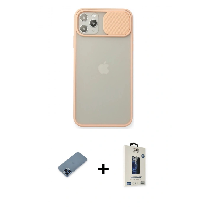 MARSİLYAN™- iPhone 11 Pro Max Kılıf Vadi Çizgi - Siyah Bilvis Hayalet Cam Ekran Koruyucu + Metal Kamera Lens Koruma Cam - MI