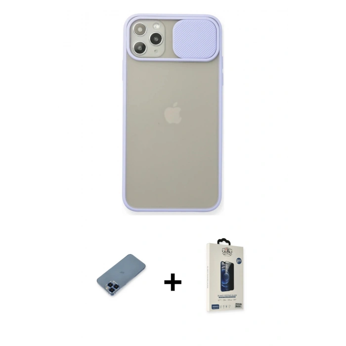 MARSİLYAN™- iPhone 11 Pro Max Kılıf Vadi Çizgi - Siyah Bilvis Hayalet Cam Ekran Koruyucu + Metal Kamera Lens Koruma Cam - MI