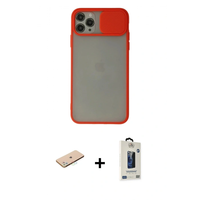 MARSİLYAN™- iPhone 11 Pro Max Kılıf Vadi Çizgi - Siyah Bilvis Hayalet Cam Ekran Koruyucu + Renkli Kamera Lens Koruma Cam - MI