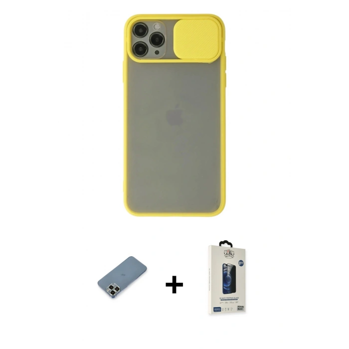 MARSİLYAN™- iPhone 11 Pro Max Kılıf Vadi Çizgi - Siyah Bilvis Hayalet Cam Ekran Koruyucu + Metal Kamera Lens Koruma Cam - AKYL
