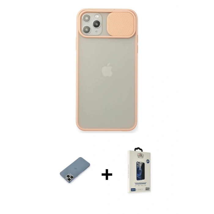 MARSİLYAN™- iPhone 11 Pro Max Kılıf Vadi Çizgi - Siyah Bilvis Hayalet Cam Ekran Koruyucu + Metal Kamera Lens Koruma Cam - AKYL
