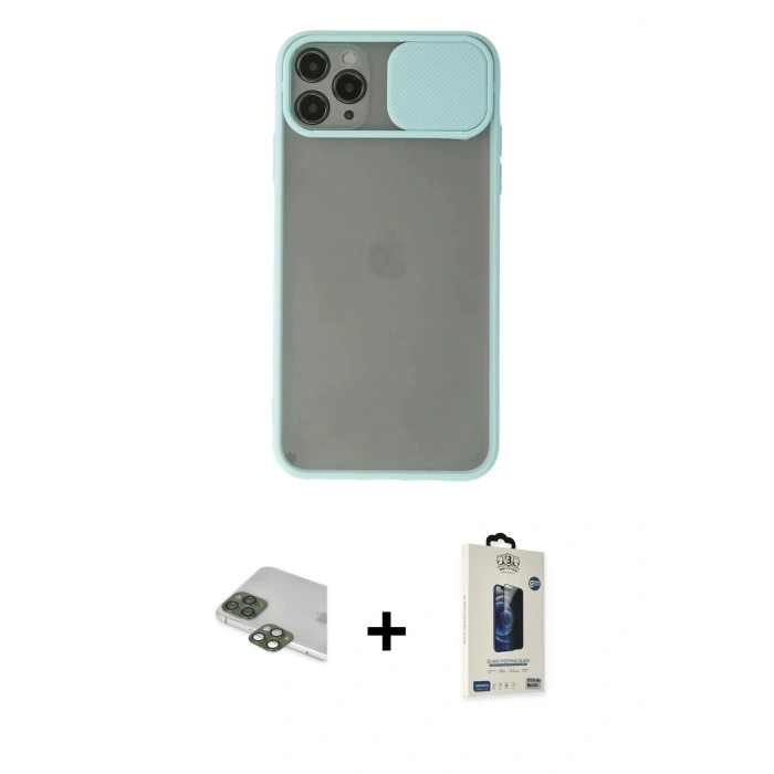 MARSİLYAN™- iPhone 11 Pro Max Kılıf Vadi Çizgi - Siyah Bilvis Hayalet Cam Ekran Koruyucu + Pers Alüminyum Kamera Lens - YL