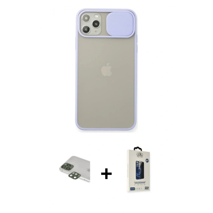 MARSİLYAN™- iPhone 11 Pro Max Kılıf Vadi Çizgi - Siyah Bilvis Hayalet Cam Ekran Koruyucu + Pers Alüminyum Kamera Lens - YL