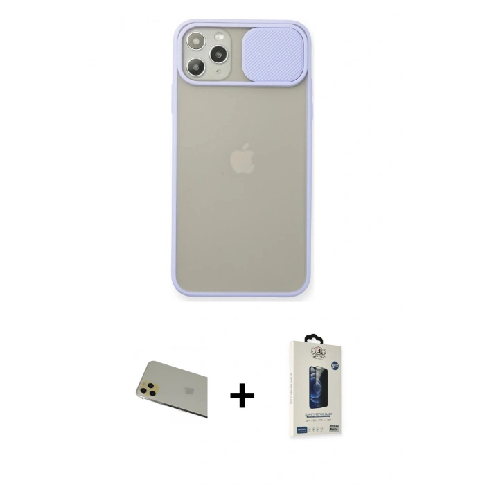 MARSİLYAN™- iPhone 11 Pro Max Kılıf Vadi Çizgi - Siyah Bilvis Hayalet Cam Ekran Koruyucu + Rainbow Kamera Lens Koruma Cam - GD