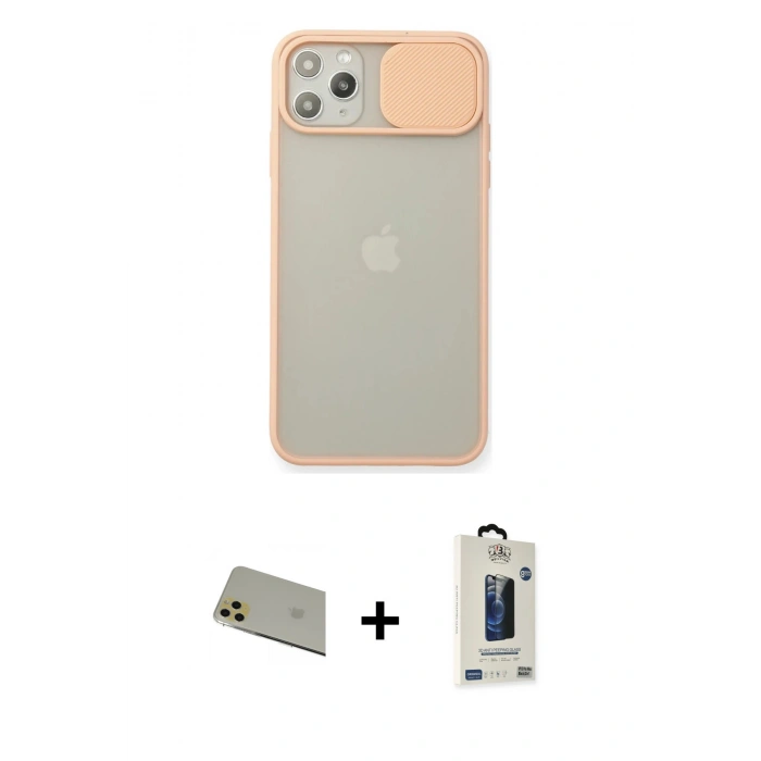 MARSİLYAN™- iPhone 11 Pro Max Kılıf Vadi Çizgi - Siyah Bilvis Hayalet Cam Ekran Koruyucu + Rainbow Kamera Lens Koruma Cam - GD
