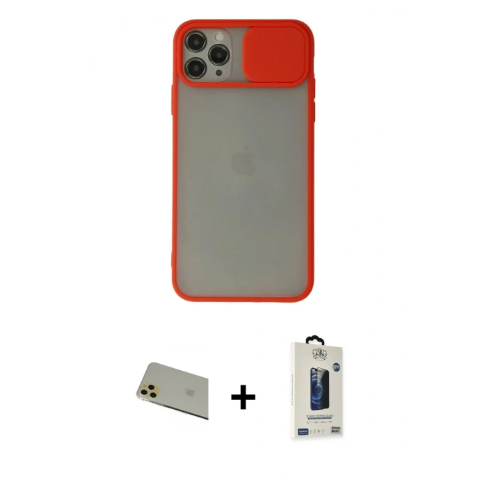 MARSİLYAN™- iPhone 11 Pro Max Kılıf Vadi Çizgi - Siyah Bilvis Hayalet Cam Ekran Koruyucu + Rainbow Kamera Lens Koruma Cam - GD