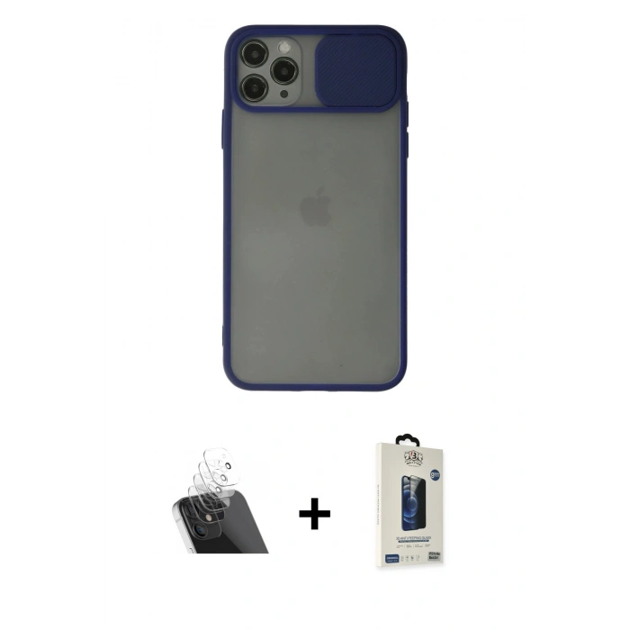 MARSİLYAN™- iPhone 11 Pro Max Kılıf Vadi Çizgi - Siyah Bilvis Hayalet Cam Ekran Koruyucu + Kamera Lens Koruma Cam - SF