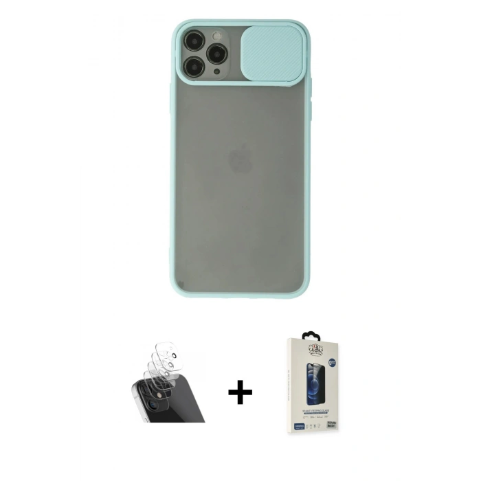 MARSİLYAN™- iPhone 11 Pro Max Kılıf Vadi Çizgi - Siyah Bilvis Hayalet Cam Ekran Koruyucu + Kamera Lens Koruma Cam - SF