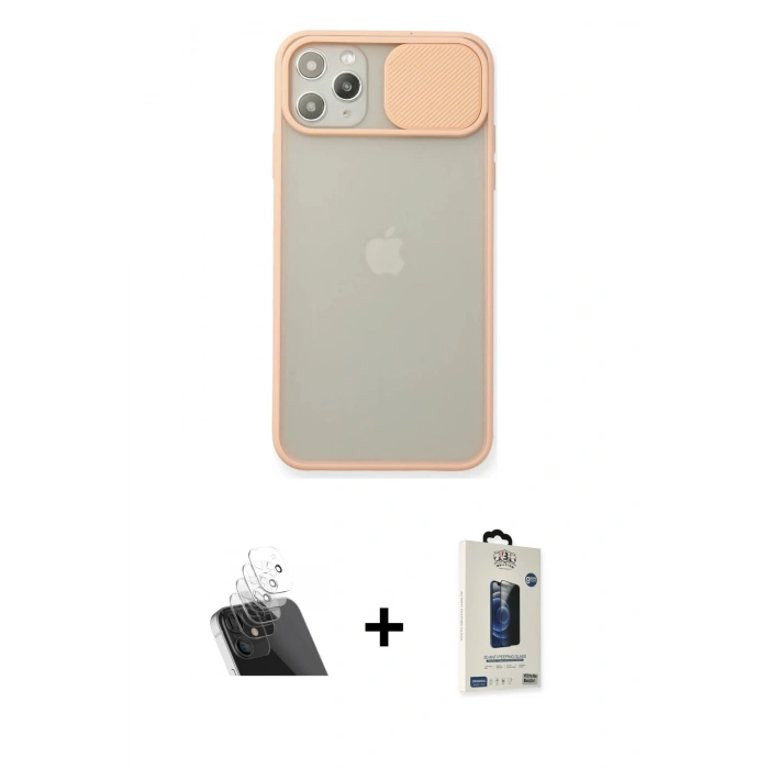 MARSİLYAN™- iPhone 11 Pro Max Kılıf Vadi Çizgi - Siyah Bilvis Hayalet Cam Ekran Koruyucu + Kamera Lens Koruma Cam - SF