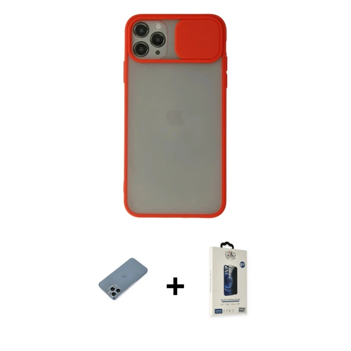 MARSİLYAN™- iPhone 11 Pro Max Kılıf Vadi Çizgi - Siyah Bilvis Hayalet Cam Ekran Koruyucu + Sierra Blue Shine Kamera Lens Koruma Cam