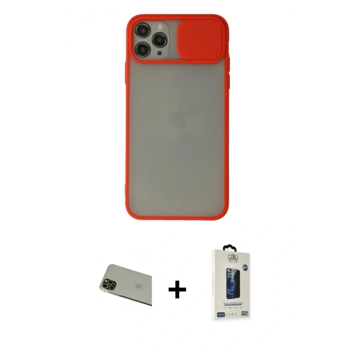 MARSİLYAN™- iPhone 11 Pro Max Kılıf Vadi Çizgi - Siyah Bilvis Hayalet Cam Ekran Koruyucu + Rainbow Kamera Lens Koruma Cam - YL
