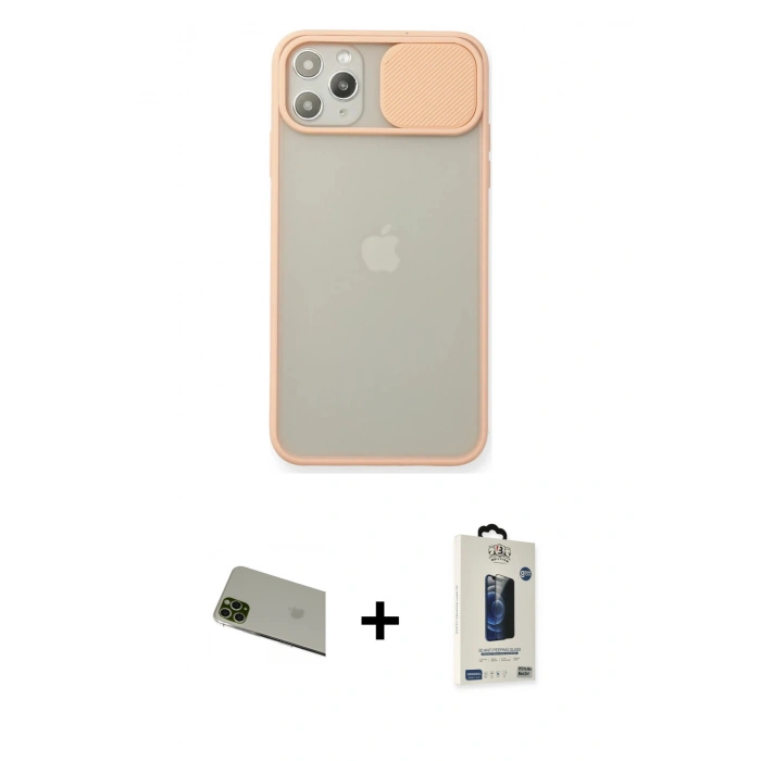 MARSİLYAN™- iPhone 11 Pro Max Kılıf Vadi Çizgi - Siyah Bilvis Hayalet Cam Ekran Koruyucu + Rainbow Kamera Lens Koruma Cam - YL