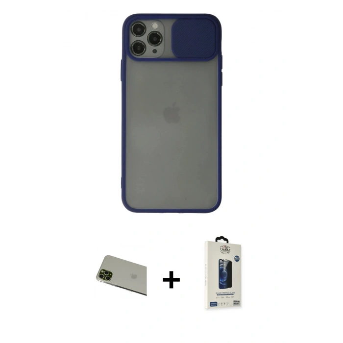 MARSİLYAN™- iPhone 11 Pro Max Kılıf Vadi Çizgi - Siyah Bilvis Hayalet Cam Ekran Koruyucu + Rainbow Kamera Lens Koruma Cam - YL