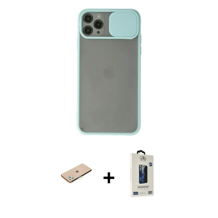 MARSİLYAN™- iPhone 11 Pro Max Kılıf Vadi Çizgi - Siyah Bilvis Hayalet Cam Ekran Koruyucu + Renkli Kamera Lens Koruma Cam - YL