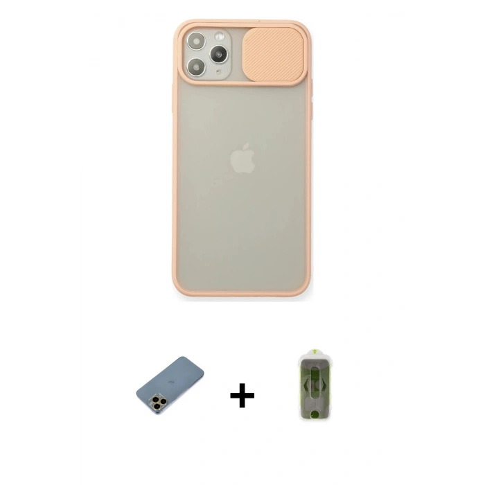 MARSİLYAN™- iPhone 11 Pro Max Kılıf Vadi Çizgi - Siyah Joko Magic 5D Hayalet Cam + Gold Shine Kamera Lens Koruma Cam