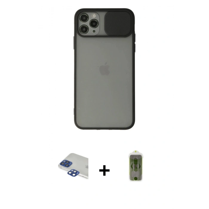 MARSİLYAN™- iPhone 11 Pro Max Kılıf Vadi Çizgi - Siyah Joko Magic 5D Hayalet Cam + Pers Alüminyum Kamera Lens - LT