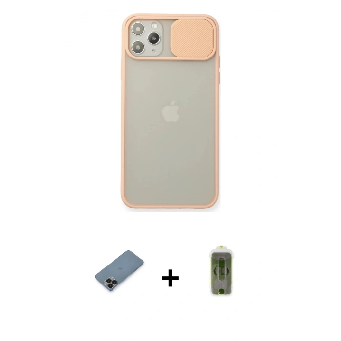 MARSİLYAN™- iPhone 11 Pro Max Kılıf Vadi Çizgi - Siyah Joko Magic 5D Hayalet Cam + Metal Kamera Lens Koruma Cam - SH