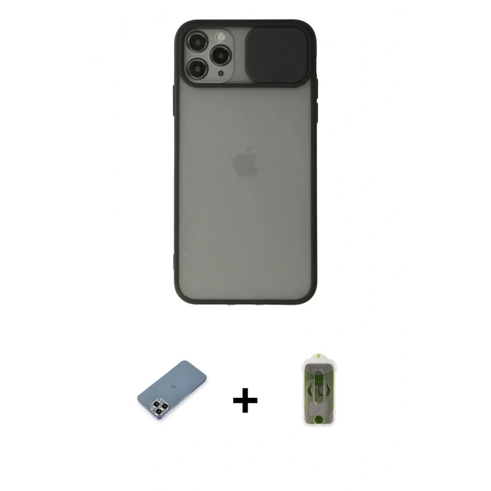 MARSİLYAN™- iPhone 11 Pro Max Kılıf Vadi Çizgi - Siyah Joko Magic 5D Hayalet Cam + Metal Kamera Lens Koruma Cam - GS