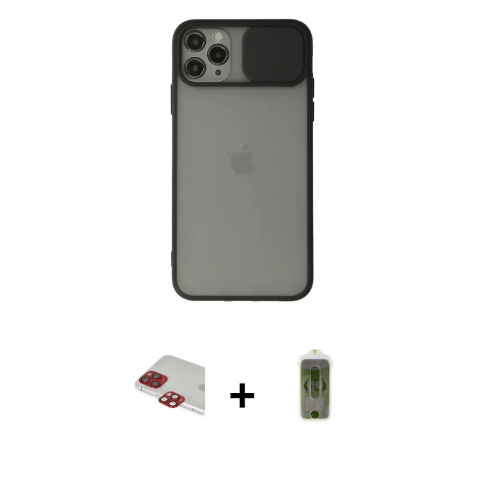 MARSİLYAN™- iPhone 11 Pro Max Kılıf Vadi Çizgi - Siyah Joko Magic 5D Hayalet Cam + Pers Alüminyum Kamera Lens - KI