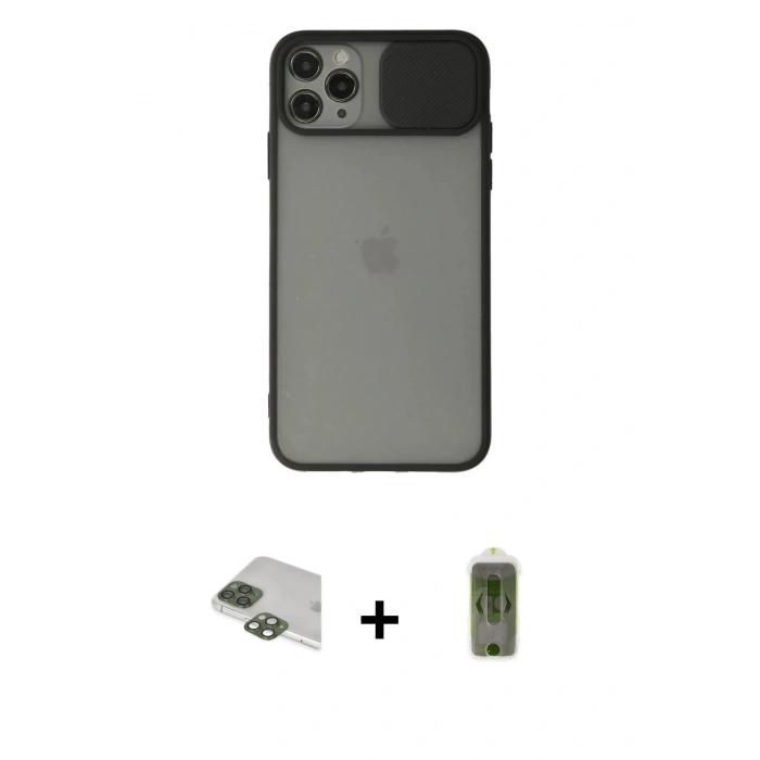 MARSİLYAN™- iPhone 11 Pro Max Kılıf Vadi Çizgi - Siyah Joko Magic 5D Hayalet Cam + Pers Alüminyum Kamera Lens - YL
