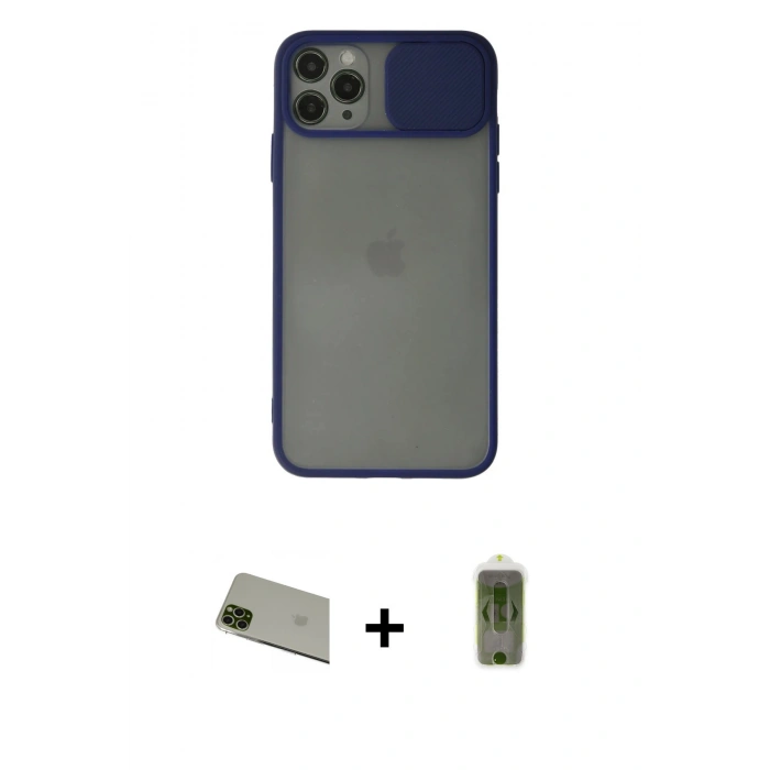 MARSİLYAN™- iPhone 11 Pro Max Kılıf Vadi Çizgi - Siyah Joko Magic 5D Hayalet Cam + Rainbow Kamera Lens Koruma Cam - YL