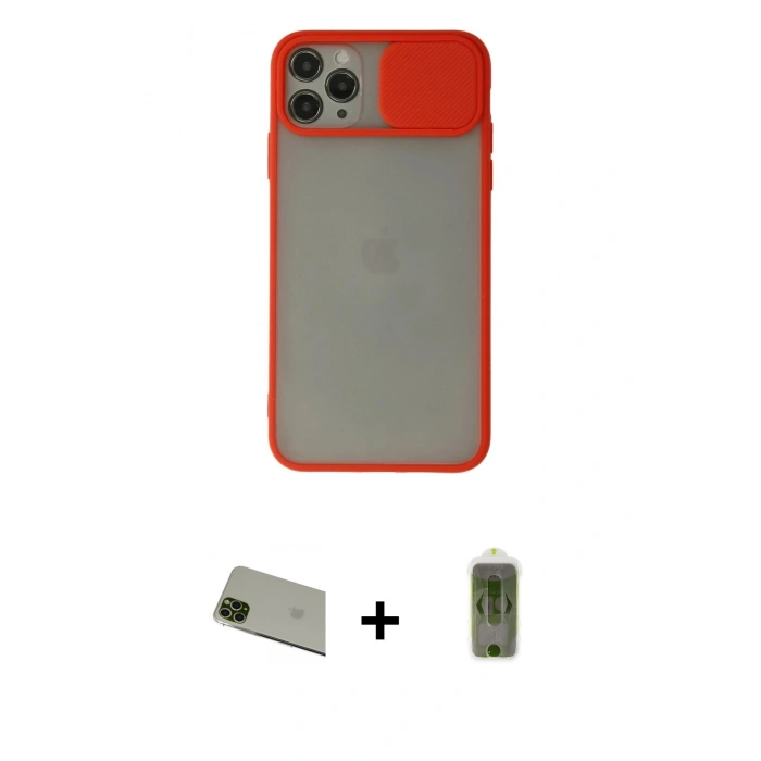MARSİLYAN™- iPhone 11 Pro Max Kılıf Vadi Çizgi - Siyah Joko Magic 5D Hayalet Cam + Rainbow Kamera Lens Koruma Cam - YL