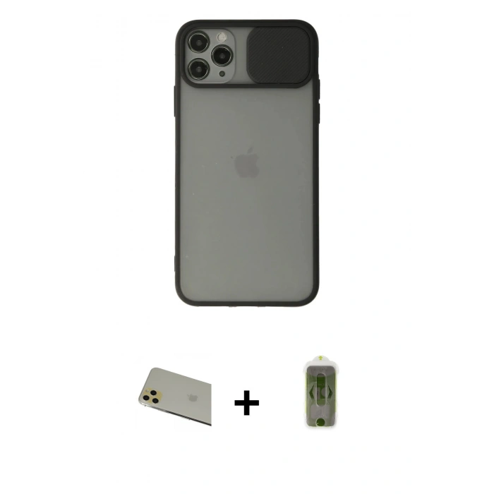 MARSİLYAN™- iPhone 11 Pro Max Kılıf Vadi Çizgi - Siyah Joko Magic 5D Hayalet Cam + Rainbow Kamera Lens Koruma Cam - GD