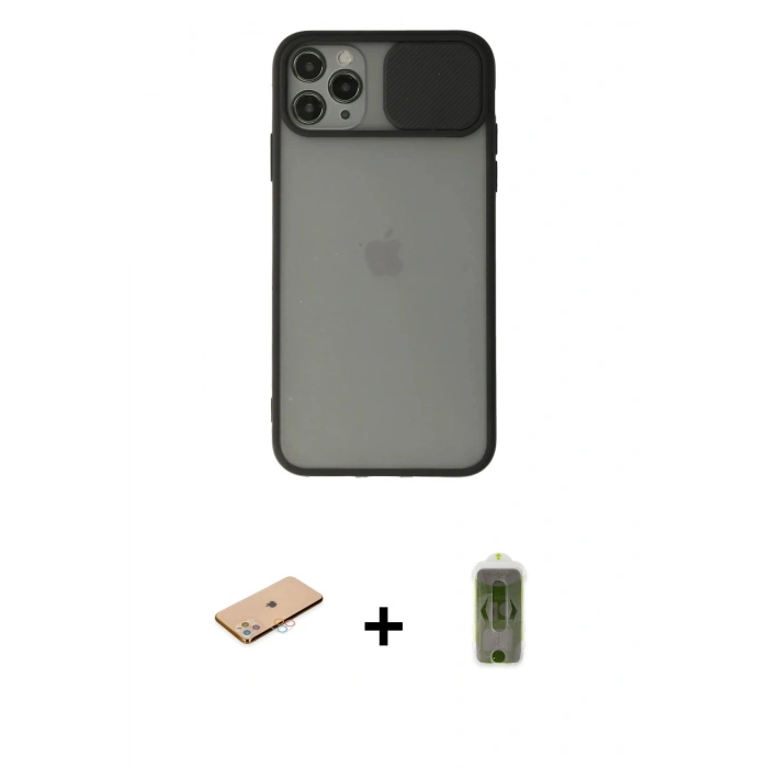 MARSİLYAN™- iPhone 11 Pro Max Kılıf Vadi Çizgi - Siyah Joko Magic 5D Hayalet Cam + Renkli Kamera Lens Koruma Cam - PE