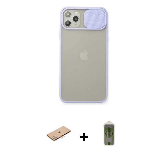 MARSİLYAN™- iPhone 11 Pro Max Kılıf Vadi Çizgi - Siyah Joko Magic 5D Hayalet Cam + Renkli Kamera Lens Koruma Cam - PE