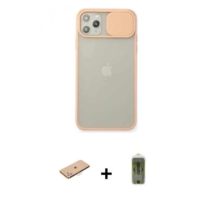 MARSİLYAN™- iPhone 11 Pro Max Kılıf Vadi Çizgi - Siyah Joko Magic 5D Hayalet Cam + Renkli Kamera Lens Koruma Cam - PE