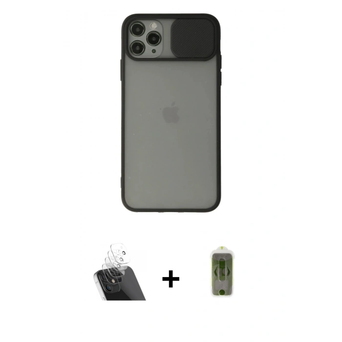 MARSİLYAN™- iPhone 11 Pro Max Kılıf Vadi Çizgi - Siyah Joko Magic 5D Hayalet Cam + Şeffaf Kamera Lens Koruma Cam