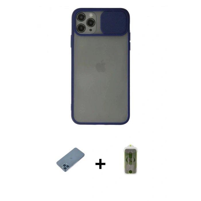 MARSİLYAN™- iPhone 11 Pro Max Kılıf Vadi Çizgi - Siyah Joko Magic 5D Hayalet Cam + Shine Kamera Lens Koruma Cam - MI