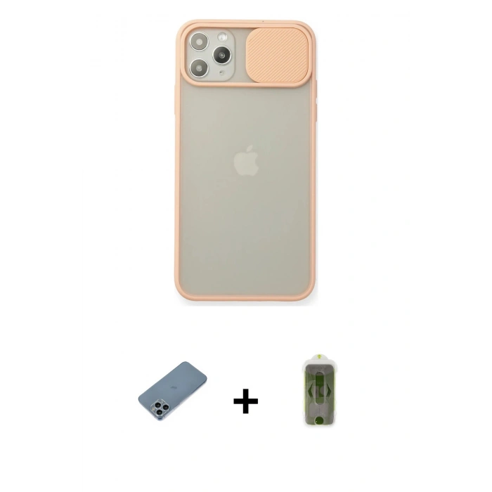 MARSİLYAN™- iPhone 11 Pro Max Kılıf Vadi Çizgi - Siyah Joko Magic 5D Hayalet Cam + Shine Kamera Lens Koruma Cam - SABE