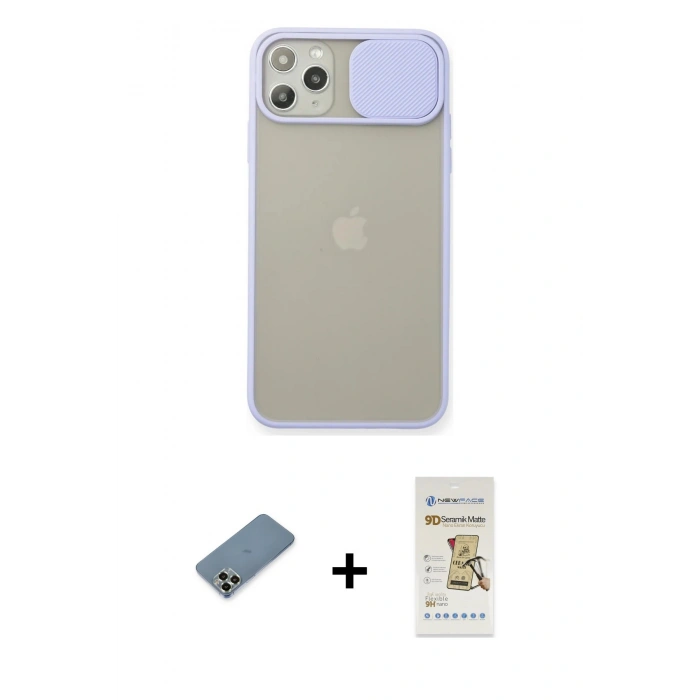 MARSİLYAN™- iPhone 11 Pro Max Kılıf Vadi Çizgi - Siyah Mat Seramik Nano Ekran Koruyucu + Metal Kamera Lens Koruma Cam - AKYL