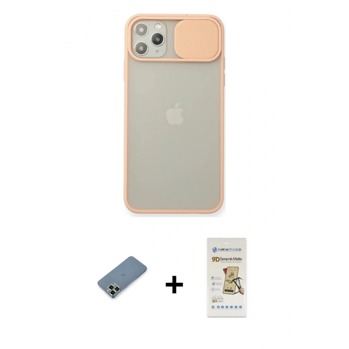 MARSİLYAN™- iPhone 11 Pro Max Kılıf Vadi Çizgi - Siyah Mat Seramik Nano Ekran Koruyucu + Metal Kamera Lens Koruma Cam - AKYL