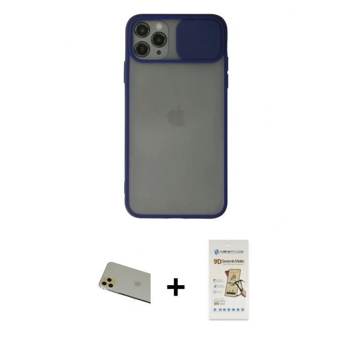 MARSİLYAN™- iPhone 11 Pro Max Kılıf Vadi Çizgi - Siyah Mat Seramik Nano Ekran Koruyucu + Gold Rainbow Kamera Lens Koruma Cam