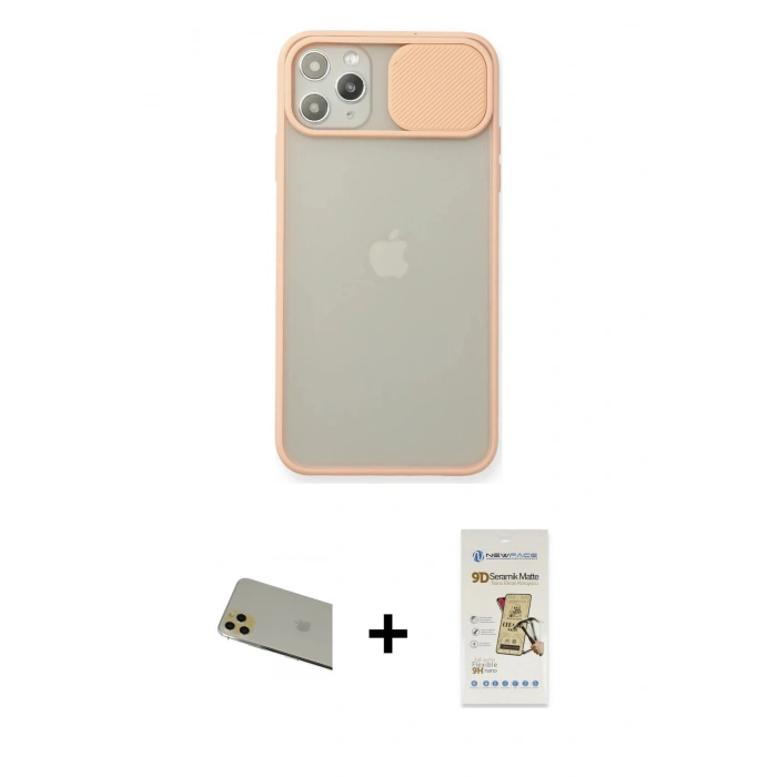 MARSİLYAN™- iPhone 11 Pro Max Kılıf Vadi Çizgi - Siyah Mat Seramik Nano Ekran Koruyucu + Gold Rainbow Kamera Lens Koruma Cam