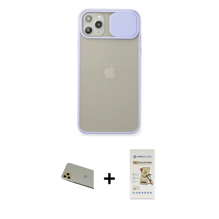MARSİLYAN™- iPhone 11 Pro Max Kılıf Vadi Çizgi - Siyah Mat Seramik Nano Ekran Koruyucu + Gold Rainbow Kamera Lens Koruma Cam