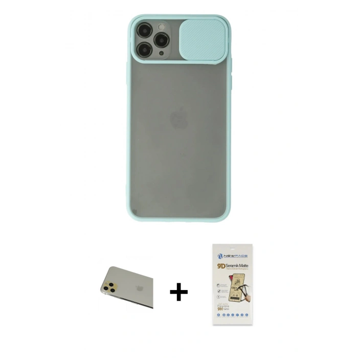 MARSİLYAN™- iPhone 11 Pro Max Kılıf Vadi Çizgi - Siyah Mat Seramik Nano Ekran Koruyucu + Gold Rainbow Kamera Lens Koruma Cam