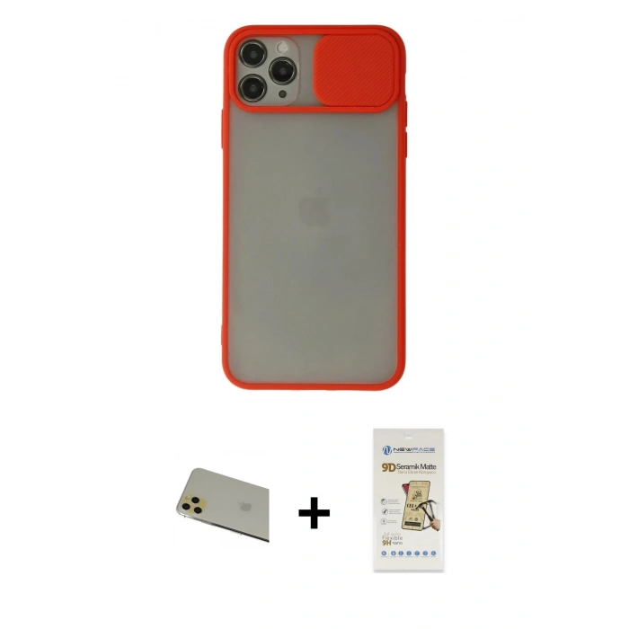 MARSİLYAN™- iPhone 11 Pro Max Kılıf Vadi Çizgi - Siyah Mat Seramik Nano Ekran Koruyucu + Gold Rainbow Kamera Lens Koruma Cam