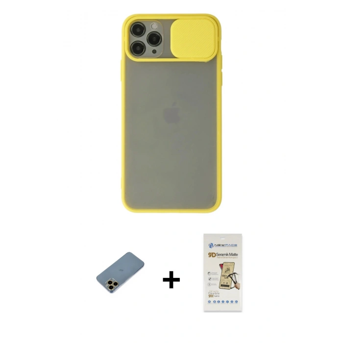 MARSİLYAN™- iPhone 11 Pro Max Kılıf Vadi Çizgi - Siyah Mat Seramik Nano Ekran Koruyucu + Shine Kamera Lens Koruma Cam - GD