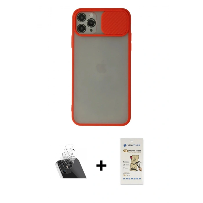 MARSİLYAN™- iPhone 11 Pro Max Kılıf Vadi Çizgi - Siyah Mat Seramik Nano Ekran Koruyucu + Kamera Lens Koruma Cam - SF