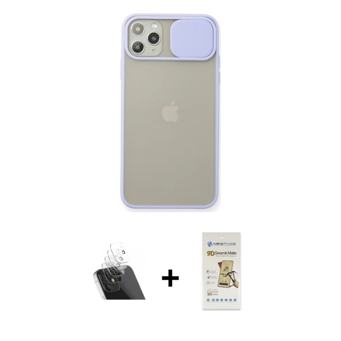 MARSİLYAN™- iPhone 11 Pro Max Kılıf Vadi Çizgi - Siyah Mat Seramik Nano Ekran Koruyucu + Kamera Lens Koruma Cam - SF