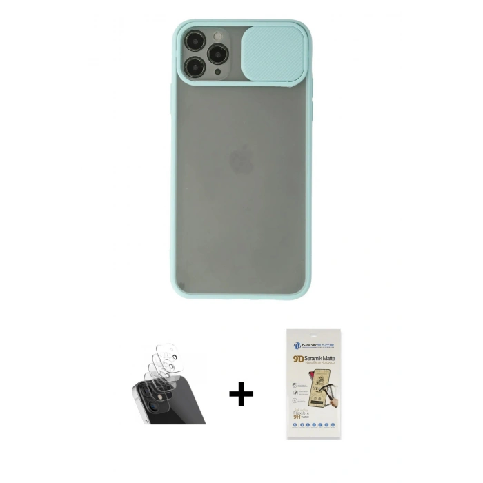 MARSİLYAN™- iPhone 11 Pro Max Kılıf Vadi Çizgi - Siyah Mat Seramik Nano Ekran Koruyucu + Kamera Lens Koruma Cam - SF