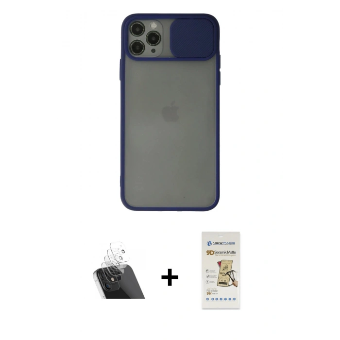 MARSİLYAN™- iPhone 11 Pro Max Kılıf Vadi Çizgi - Siyah Mat Seramik Nano Ekran Koruyucu + Kamera Lens Koruma Cam - SF