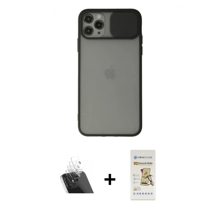 MARSİLYAN™- iPhone 11 Pro Max Kılıf Vadi Çizgi - Siyah Mat Seramik Nano Ekran Koruyucu + Kamera Lens Koruma Cam - SF
